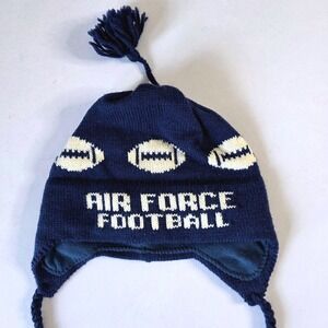 Vermont Originals Air Force Football Knit Beanie Hat Tassels Ear Flaps Wool USA